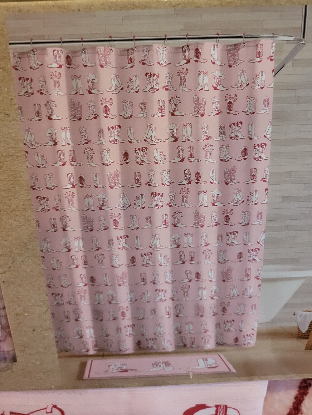 NWT Wrangler Pink Cowboy Boot Shower Curtain and Rug Set